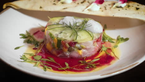Ceviche-plated-in-fine-dining-restaurant,-slider-HD
