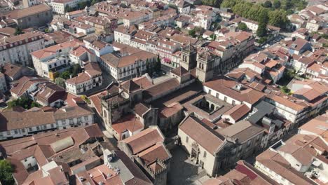 Aerial-circular-view-of-historic-center-of-Braga