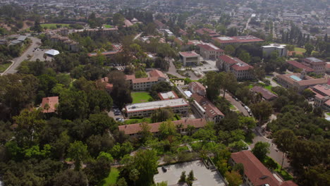 Aerial-of-Occidental-college-campus-in-Eagle-Rock-in-Los-Angeles,-California-on-a-sunny-day