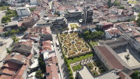Aerial-straight-down-view-of-famous-garden-of-saint-barbara-in-Braga,-Portugal