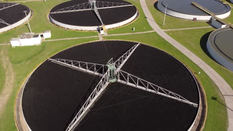 Aerial-view-of-wastewater-treatment-plant,-filtration-of-dirty-or-sewage-water
