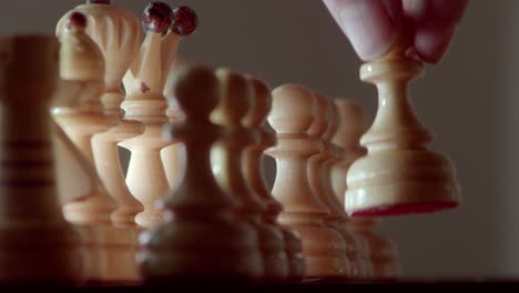 Chessboard-game.-Opening-with-a-pawn.-Close-up-shot