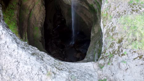 Baatara-Gorge-Waterfall-Flowing-On-The-Sinkhole,-Famous-Natural-Wonder-In-Tannourine,-Lebanon