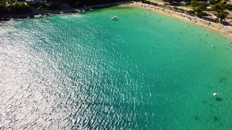 The-Beach-At-Prapratno,-Pelješac-Peninsula,-Croatia-During-Summer---aerial-drone-shot