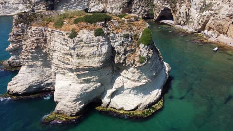 Aerial-View-Of-Raouche-Rocks--In-Beirut,-Lebanon