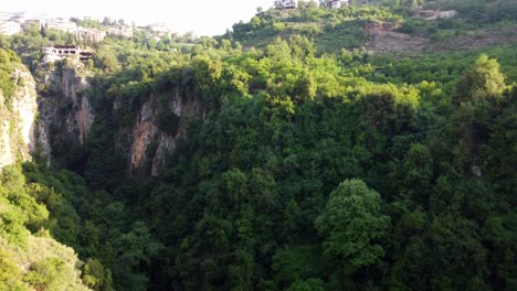 Gargantas-Escarpadas-Con-Vegetación-Exuberante-Cerca-De-La-Gruta-De-Zahlan-En-Syr-El-Danniyeh,-Líbano