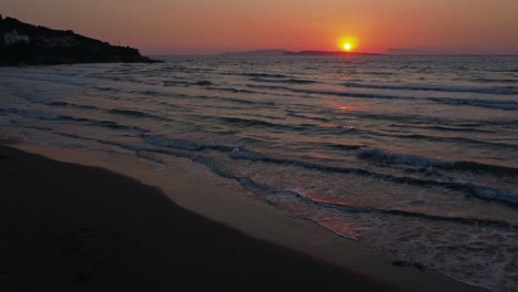 Ocean-beach-sunset-San-Stefonos,-Corfu-Greek-Island-bay