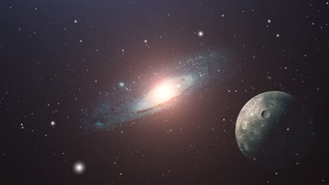 Das-Universum,-Ein-Planet-Vor-Einem-Hellen-Galaxienhintergrund