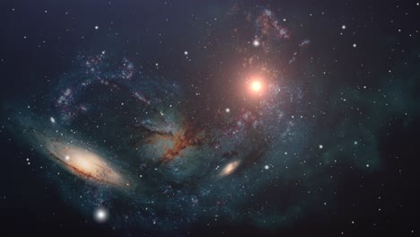 Universum,-Schwebende-Galaxie-Vor-Dem-Hintergrund-Von-Nebelwolken-Im-Weltraum
