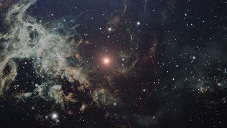Universo-4k,-Volando-A-Través-De-Nubes-Nebulosas-En-Forma-De-Telaraña-En-El-Espacio