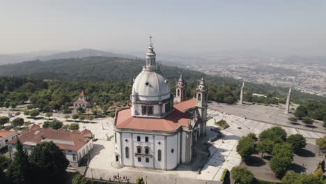 Sameiro-Sanctuary-in-city-of-Braga,-Portugal,-aerial-drone-orbit-shot