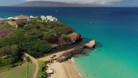 Aerial-flyover-of-May's-Beach-on-Maui,-Hawaii