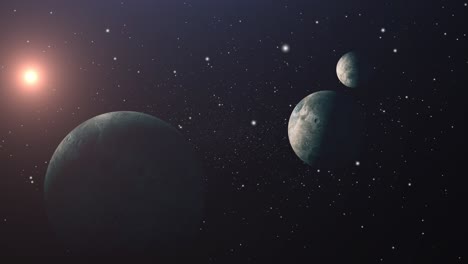 Universo-4k,-Tres-Planetas-Y-Estrellas-Brillantes-Moviéndose-En-El-Espacio