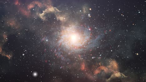 4k-Universum,-Orangefarbene-Nebelwolken-Und-Galaxien,-Die-Sich-Im-Weltraum-Bewegen