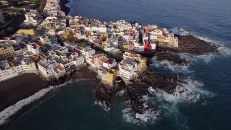 Aerial-View-of-Punta-Brava,-Coastal-Neighborhood-of-Puerto-de-la-Cruz,-Tenerife,-Canary-Islands,-Spain