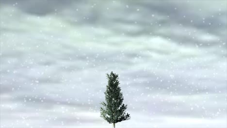 Heavy-snow-fall-with-a-lonely-pine-tree