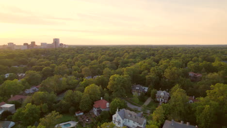 Aerial-with-pan-to-the-right-over-beautiful-Clayton-neighborhood-in-St