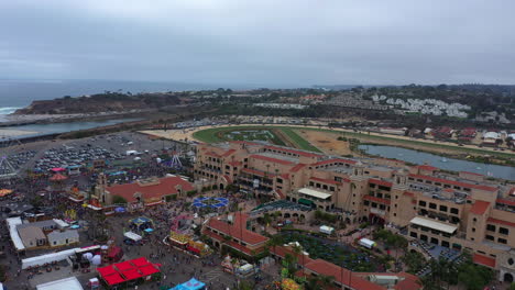 Aerial-View-Of-Crowd-At-Del-Mar-Fairgrounds-And-Race-Track-At-The-Beach-City-Of-Del-Mar-In-San-Diego,-California