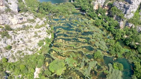Aerial-view-over-Krka-River-in-summer