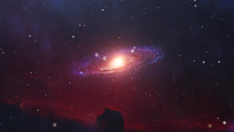 Galaxien-Und-Rote-Nebelwolken,-Die-Sich-Im-Universum-Bewegen