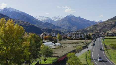 A-journey-into-the-deepest-heart-of-the-territory-and-the-local-community,-Charming,-spectacular-Aosta-Valley,-Drone-view