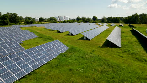 Green-energy-solution-to-fight-global-warming,-solar-panel-farm,-aerial