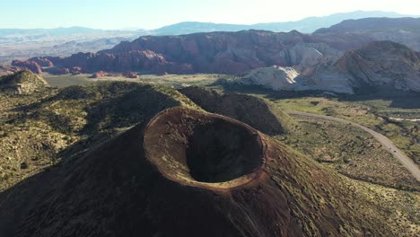 Aerial-View-of-Inactive-Volcano,-Cinder-Cone-Trail,-Snow-Canyon-State-Park,-Utah-USA