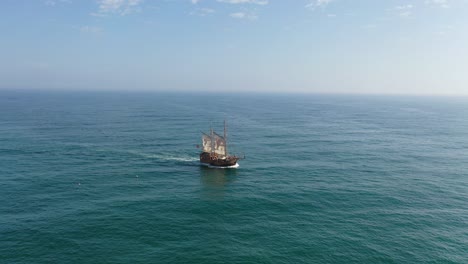 Pirate-Boat-In-Atlantic-Ocean-Wide-Shot