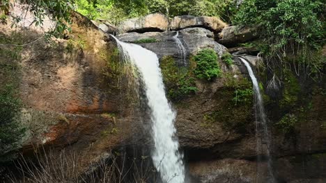 Static-shot-of-spectacular-twin-falls-Haew-Suwat-waterfall-at-Khao-Yai-National-Park-in-Nakhon-Ratchasima-Thailand