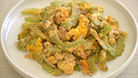 Stir-Fried-Bitter-Gourd-with-Egg-on-plate