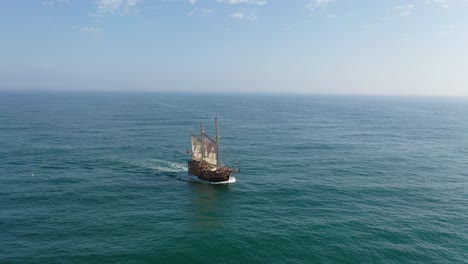 Aerial-Drone-Pirate-Boat-In-Atlantic-Ocean
