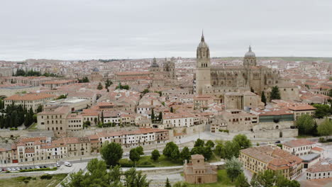 Die-Berühmte-Kathedrale-Von-Salamanca-Am-Plaza-De-Anaya-In-Der-Stadt-Salamanca,-Spanien