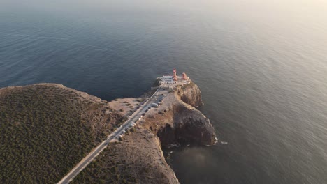 Cape-Sao-Vicente-Lighthouse-against-the-Atlantic-Ocean,-Sagres,-Algarve