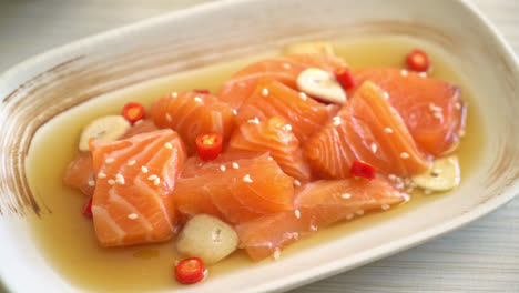 fresh-salmon-raw-marinated-shoyu-or-salmon-pickled-soy-sauce---Asian-food-style