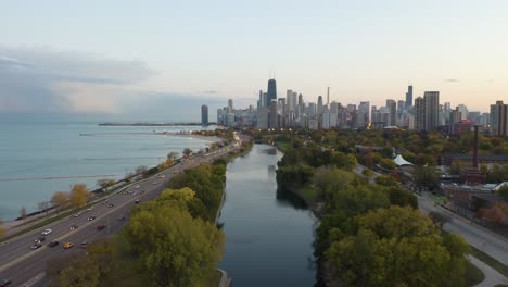 Luftaufnahme-Der-Skyline-Von-Chicago-An-Einem-Schönen-Herbsttag
