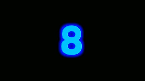 Animación-De-Neón-Azul-Energía-Número-Ocho-8-Sobre-Fondo-Negro