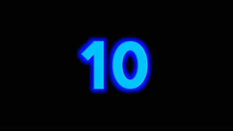 Animación-De-Neón-Azul-Energía-Número-Diez-10-Sobre-Fondo-Negro