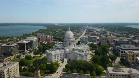 Aerial-Orbiting-Shot-Above-Wisconsin-State-Capitol