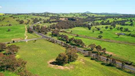 Concrete-Road-Amidst-Wild-Grassy-Fields-Of-Australia---aerial-shot