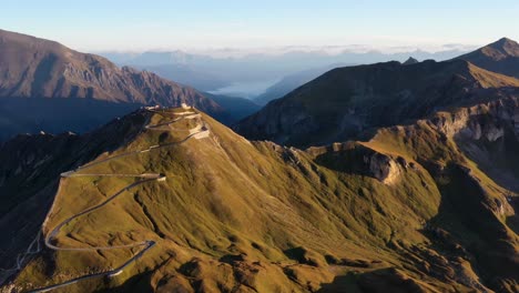 Aerial-footage-of-Edelweisspitze-summit-on-Grossglockner-scenic-High-Alpine-Road,-Austria
