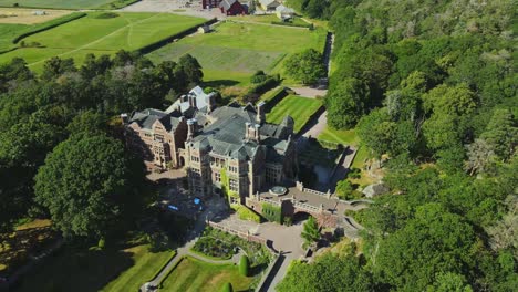 Tudor-Architecture-Of-Tjoloholm-Castle-In-Tjolaholms-Slott,-Kungsbacka-Fjord,-Sweden