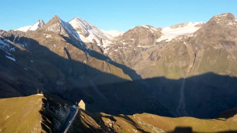 Aerial-view-of-Edelweisspitze-summit-on-Grossglockner-scenic-High-Alpine-Road,-Austria