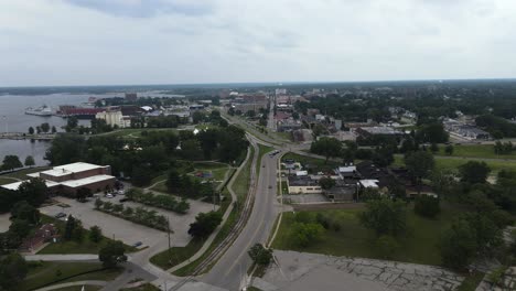 Muskegon's-downtown-district-during-the-setup-of-Rebel-Road-in-2021