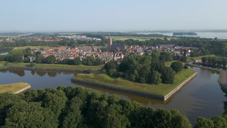 Jib-down-of-the-beautiful-fortress-town-Naarden-in-the-Netherlands