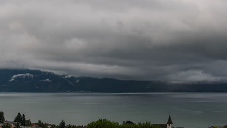 Overcast-Over-Lake-Geneva-Near-The-Town-Of-Lutry-In-Switzerland