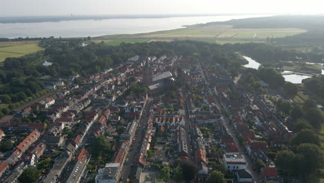 Aerial-of-the-beautiful-old-town-of-Naarden,-the-Netherlands