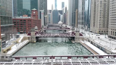Drone-Flies-Above-Chicago-River-in-Winter