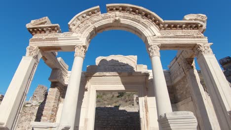 Beautiful-carved-marble-arch-and-porticos,-Ephesus,-Turkey