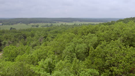 Flyover-trees-and-woods-and-towards-countryside-in-Missouri-on-a-pretty-summer-day