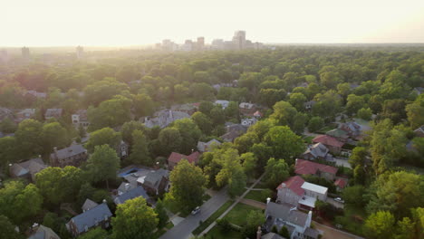 Aerial-of-beautiful-neighborhood-at-sunset-with-pan-to-the-right